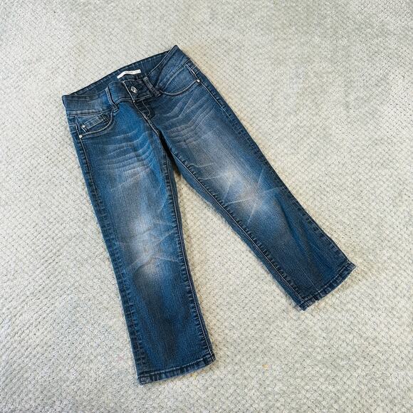 vintage y2k low rise dark wash slim fit denim capri jeans studio y xs - Picture 1 of 6